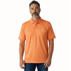 Tommy Hilfiger Mens PGA Golf Polo Size XL Orange Grid Grid Short Sleeve NEW